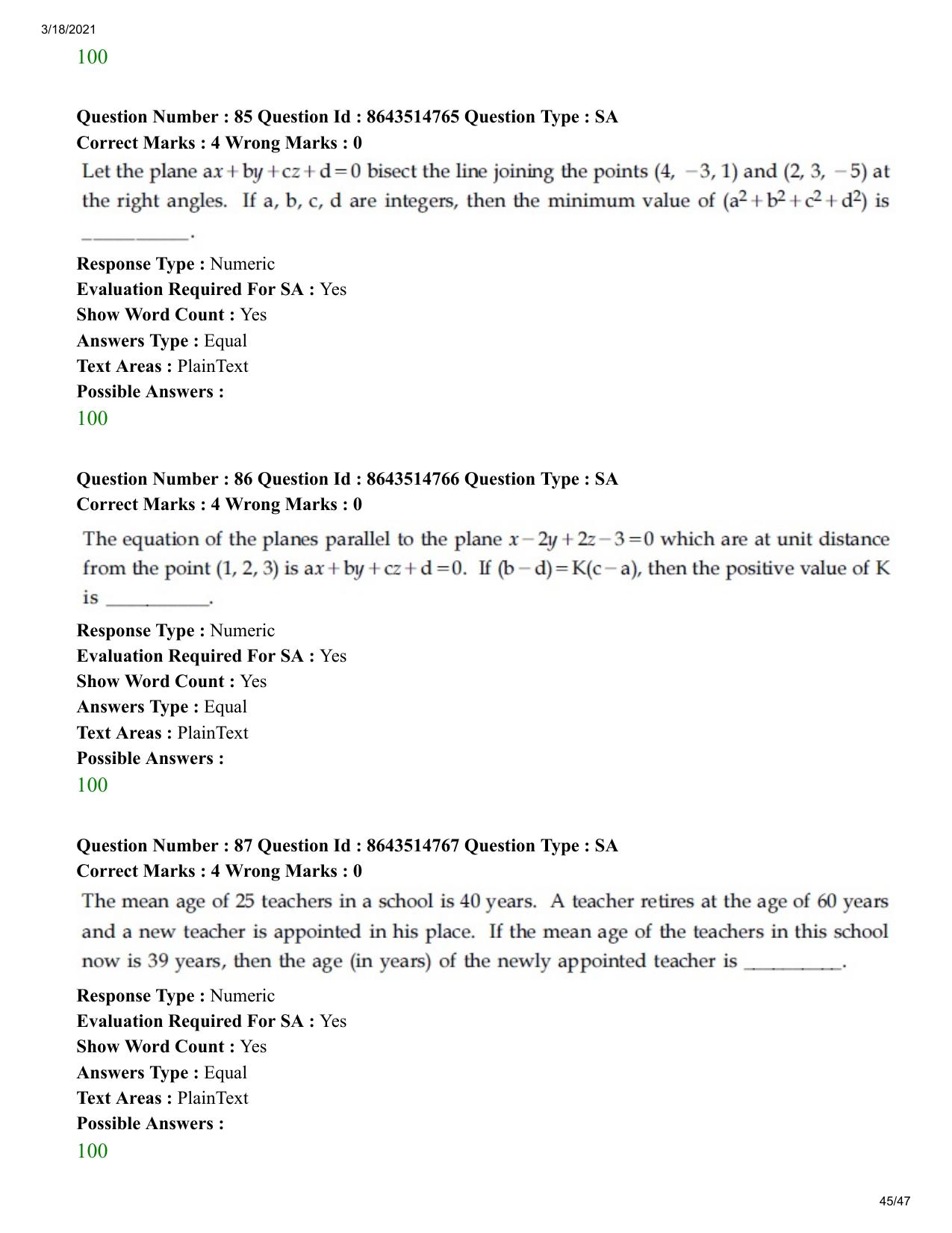JEE Mains 2021: BTech	(Shift 1) 18-03-2021 Question Paper - Page 45