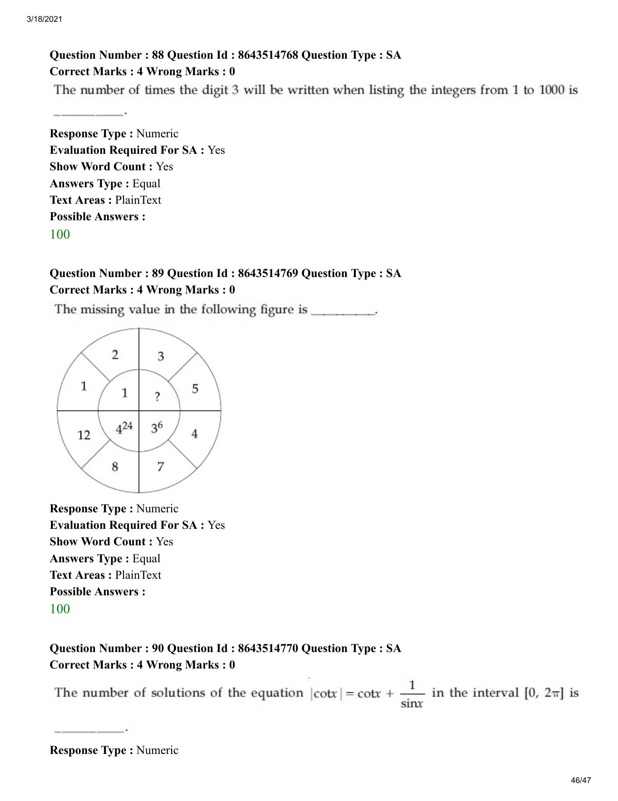 JEE Mains 2021: BTech	(Shift 1) 18-03-2021 Question Paper - Page 46