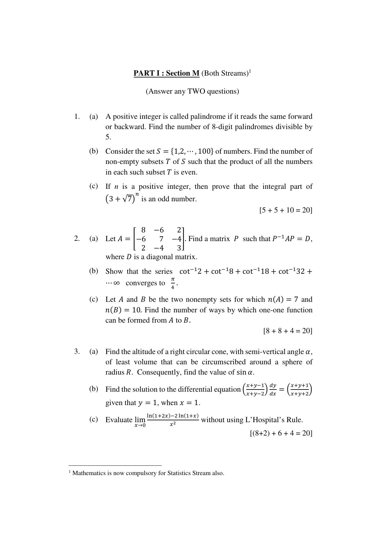 ISI Admission Test M.Tech (QROR) PQB 2022 Sample Paper - Page 1
