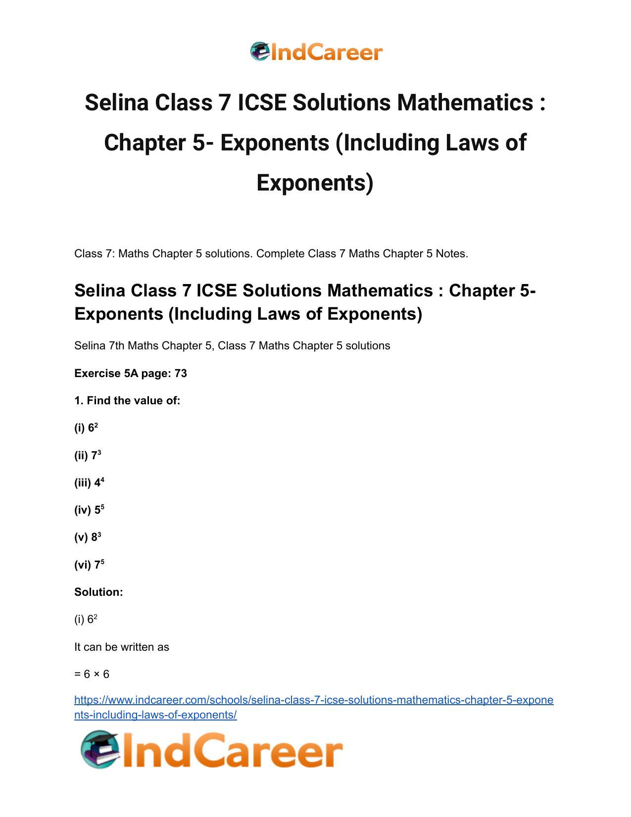 Selina Class 7 ICSE Solutions Mathematics : Chapter 5- Exponents (Including Laws of Exponents) - Page 2