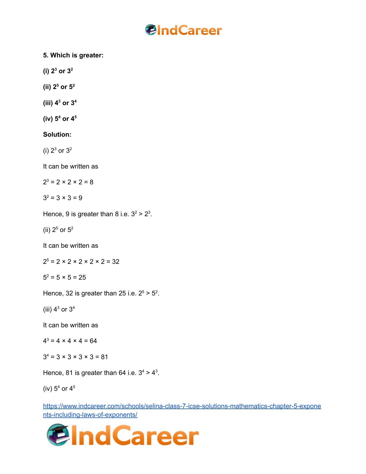Selina Class 7 ICSE Solutions Mathematics : Chapter 5- Exponents (Including Laws of Exponents) - Page 9