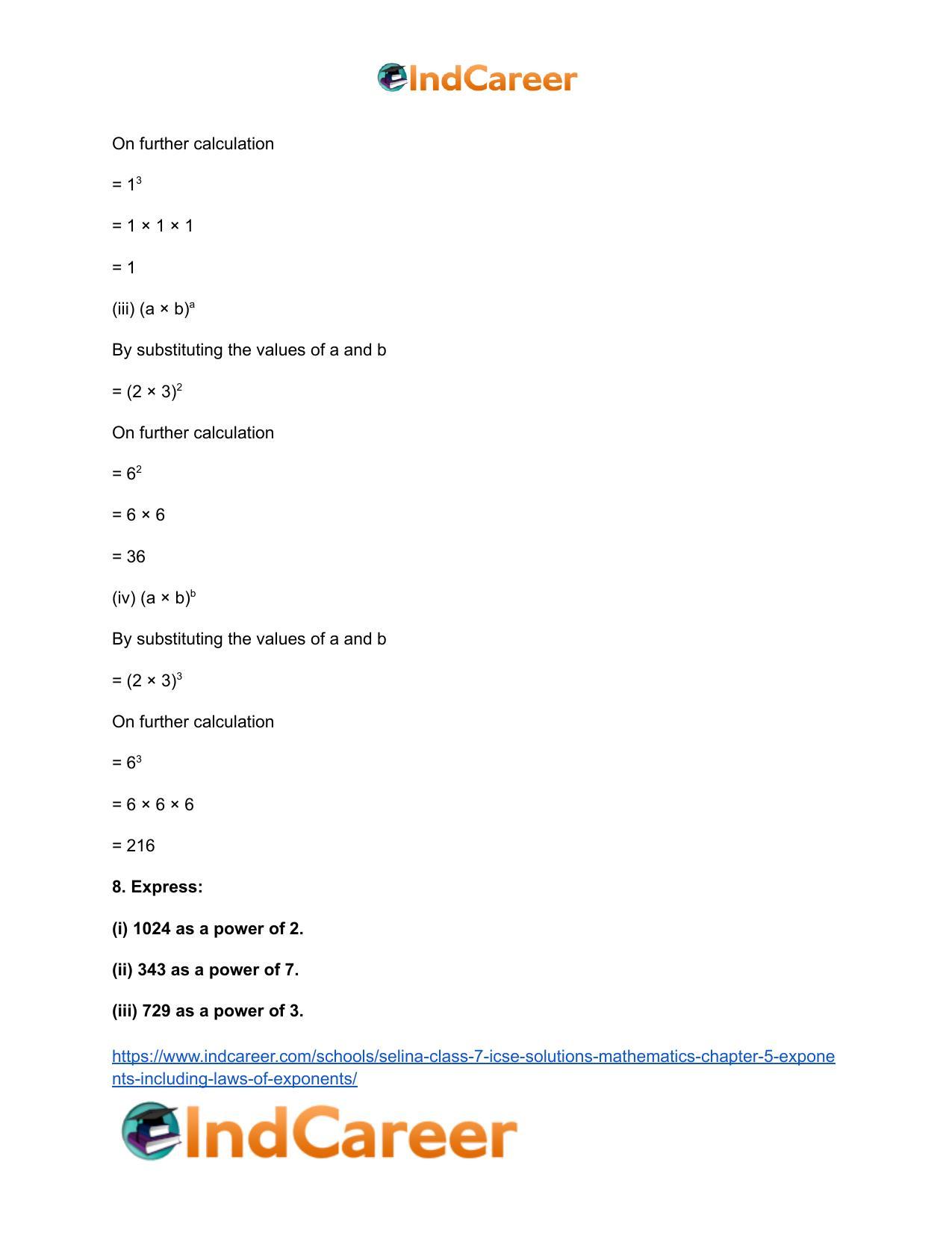 Selina Class 7 ICSE Solutions Mathematics : Chapter 5- Exponents (Including Laws of Exponents) - Page 14