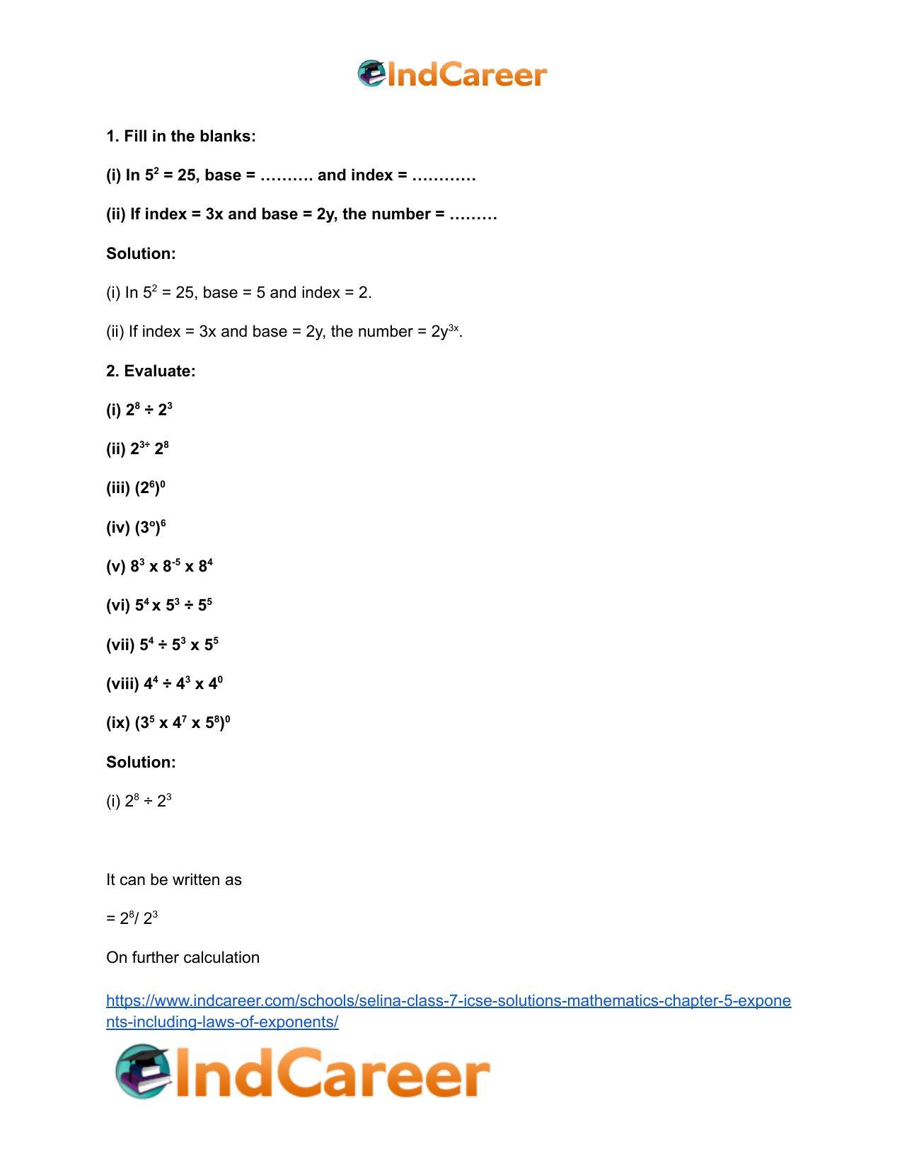 Selina Class 7 ICSE Solutions Mathematics : Chapter 5- Exponents (Including Laws of Exponents) - Page 19