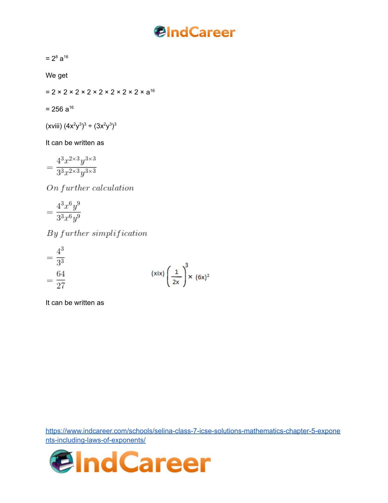 Selina Class 7 ICSE Solutions Mathematics : Chapter 5- Exponents (Including Laws of Exponents) - Page 30