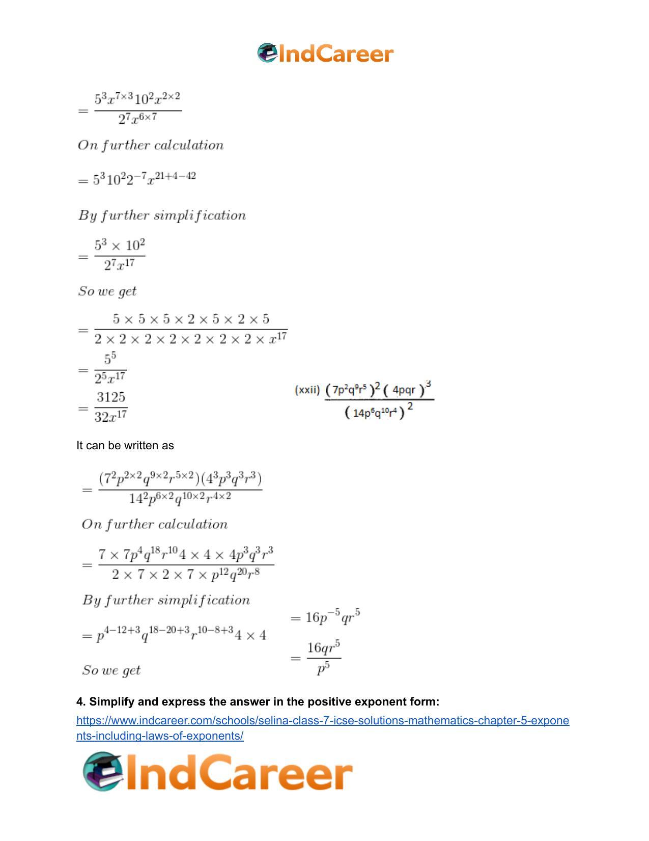 Selina Class 7 ICSE Solutions Mathematics : Chapter 5- Exponents (Including Laws of Exponents) - Page 33