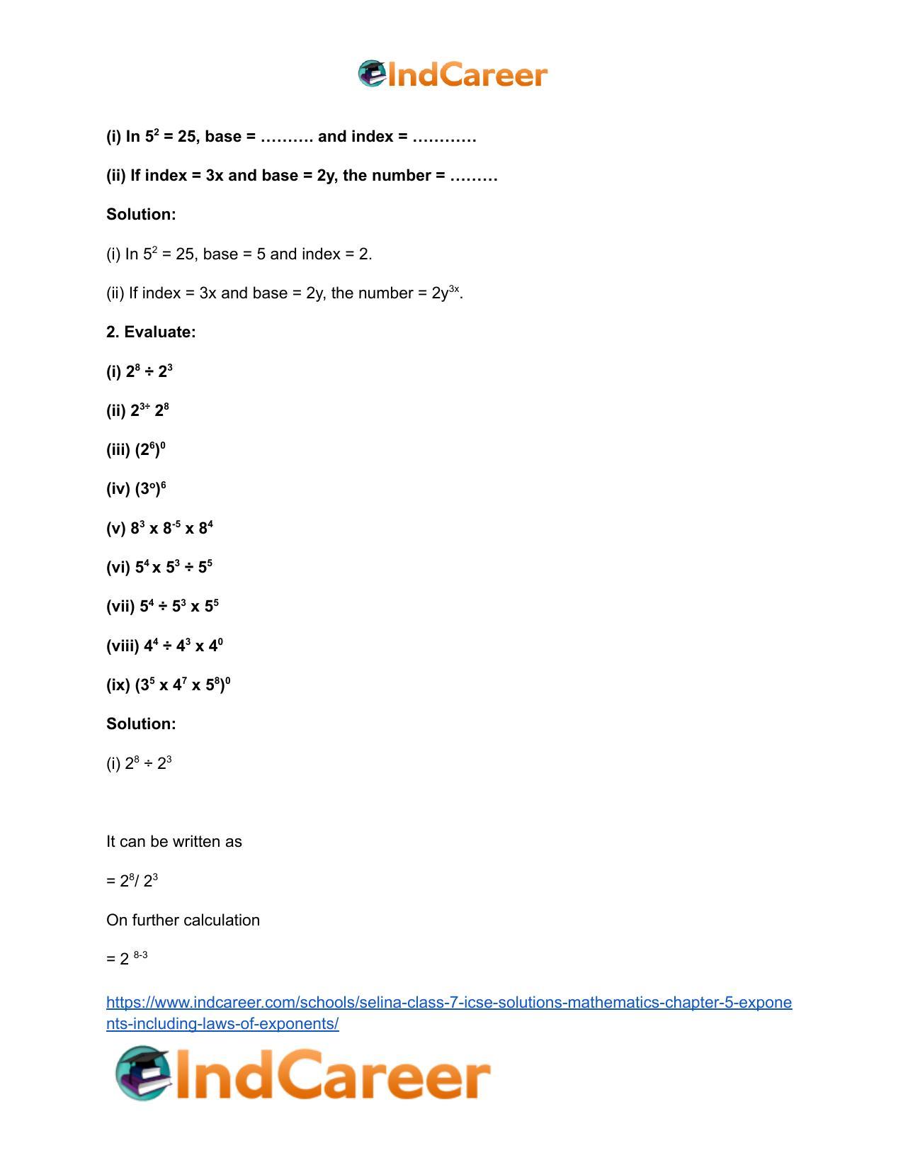 Selina Class 7 ICSE Solutions Mathematics : Chapter 5- Exponents (Including Laws of Exponents) - Page 43
