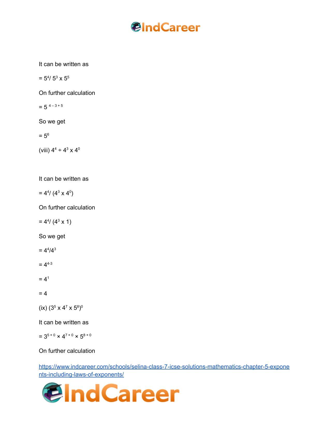 Selina Class 7 ICSE Solutions Mathematics : Chapter 5- Exponents (Including Laws of Exponents) - Page 46
