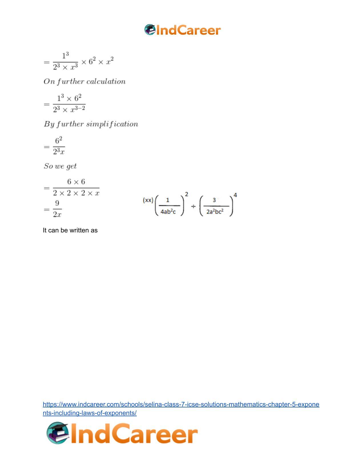 Selina Class 7 ICSE Solutions Mathematics : Chapter 5- Exponents (Including Laws of Exponents) - Page 55