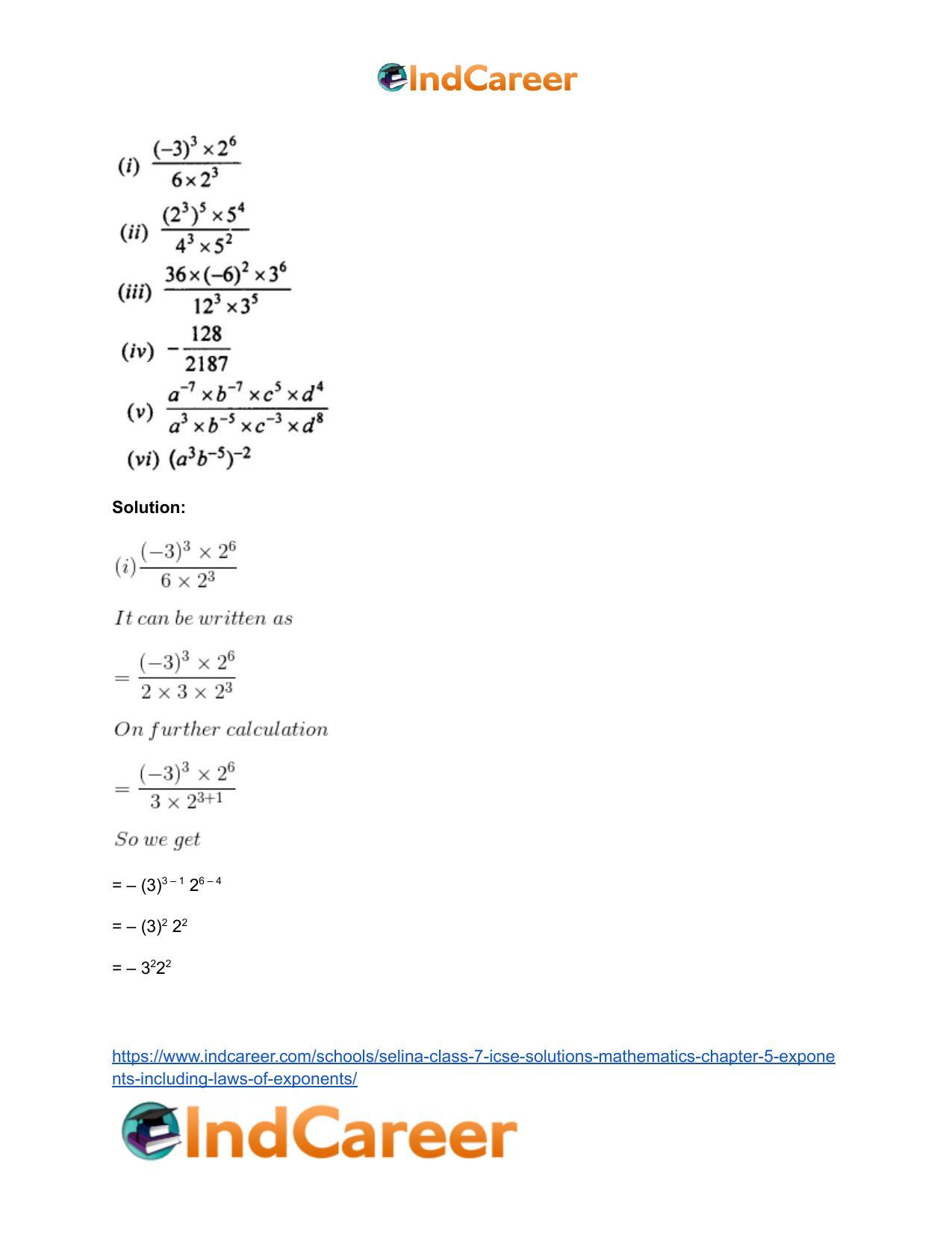 Selina Class 7 ICSE Solutions Mathematics : Chapter 5- Exponents (Including Laws of Exponents) - Page 58