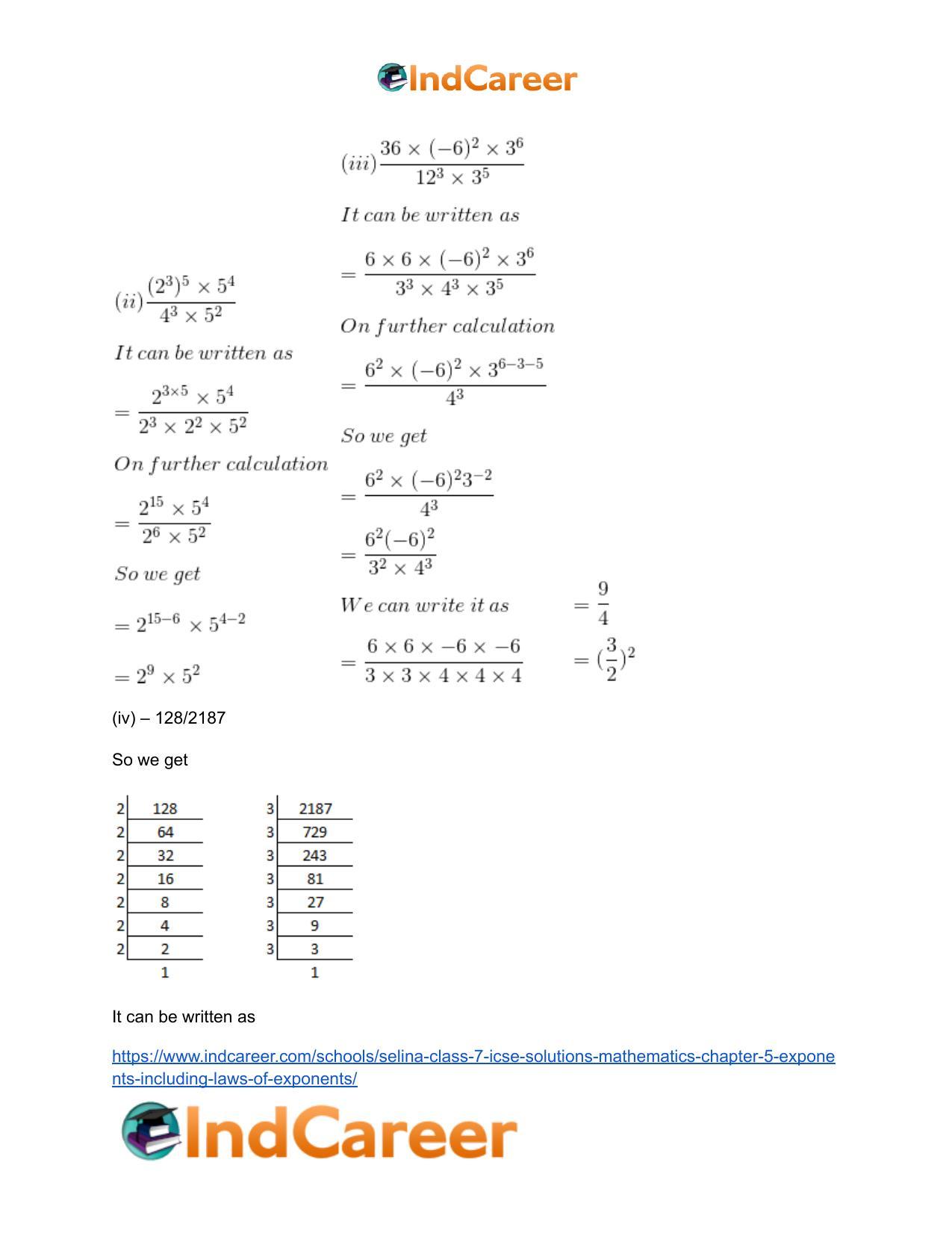 Selina Class 7 ICSE Solutions Mathematics : Chapter 5- Exponents (Including Laws of Exponents) - Page 59