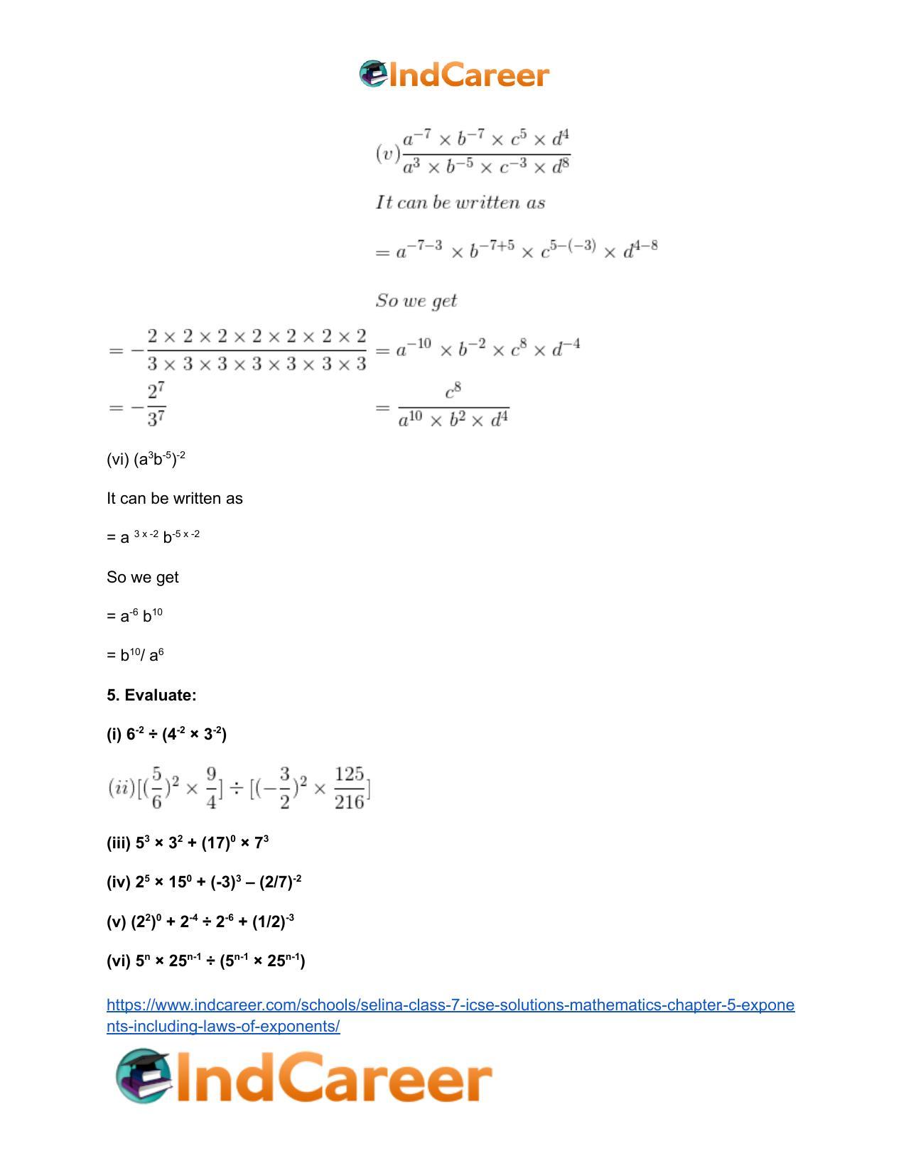 Selina Class 7 ICSE Solutions Mathematics : Chapter 5- Exponents (Including Laws of Exponents) - Page 60