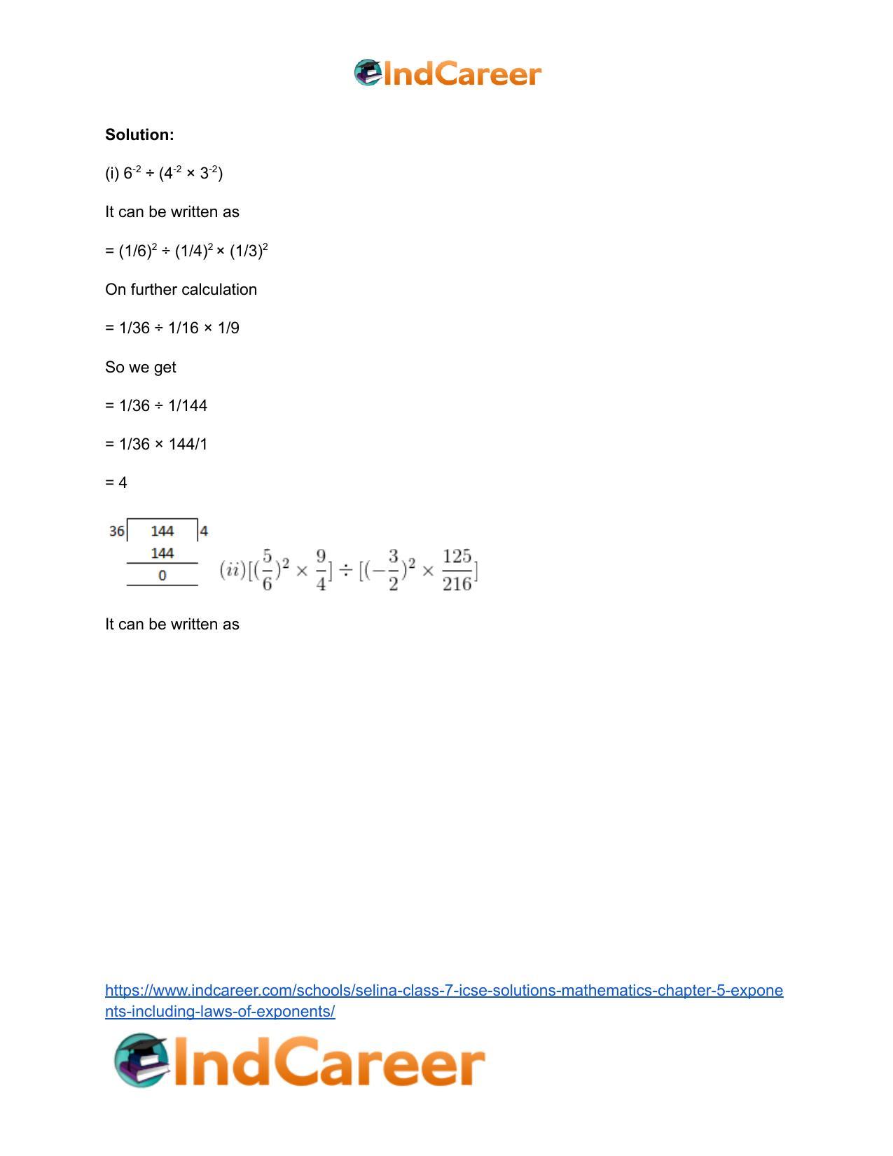 Selina Class 7 ICSE Solutions Mathematics : Chapter 5- Exponents (Including Laws of Exponents) - Page 61