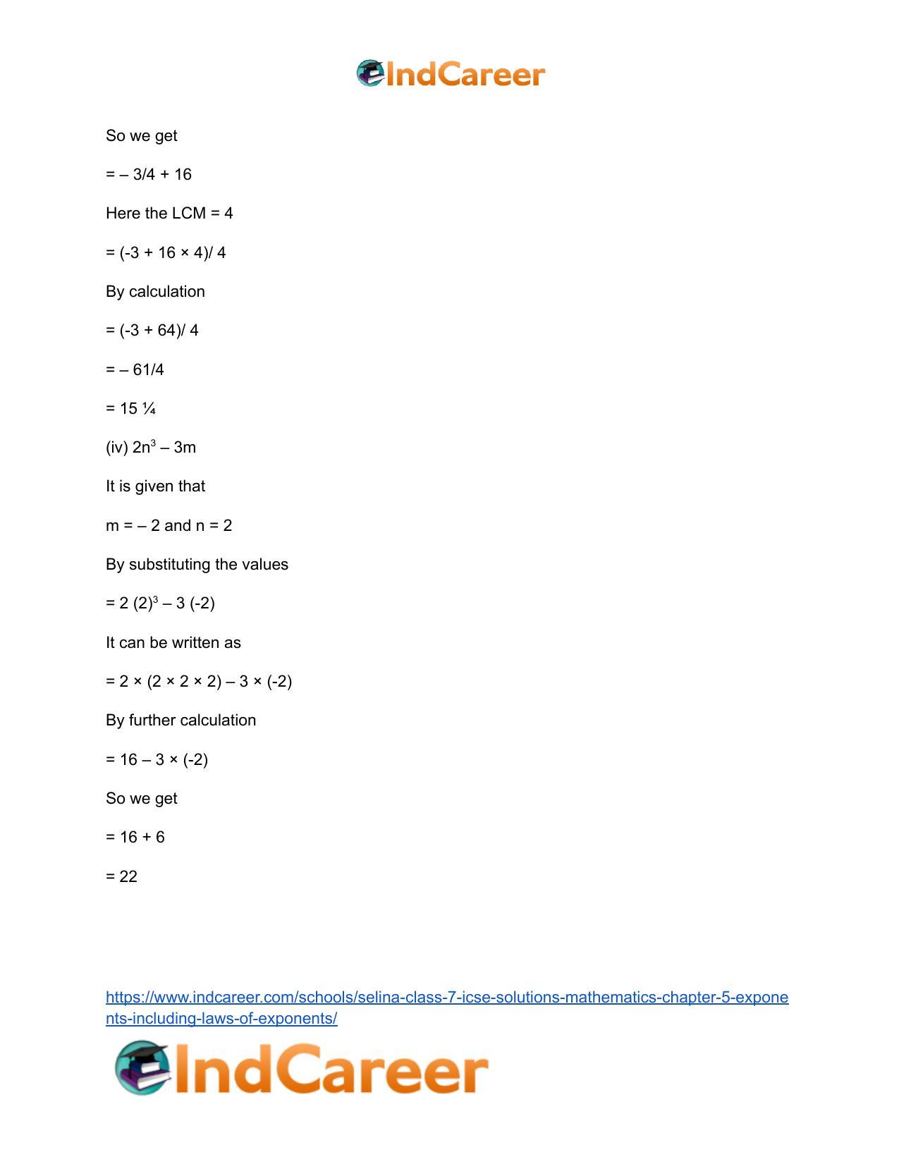 Selina Class 7 ICSE Solutions Mathematics : Chapter 5- Exponents (Including Laws of Exponents) - Page 66