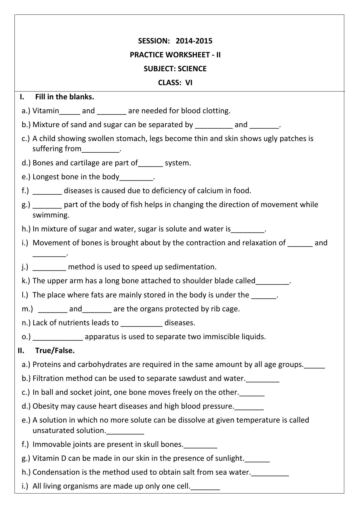 CBSE Worksheets for Class 6 Science Assignment 20 - Page 1