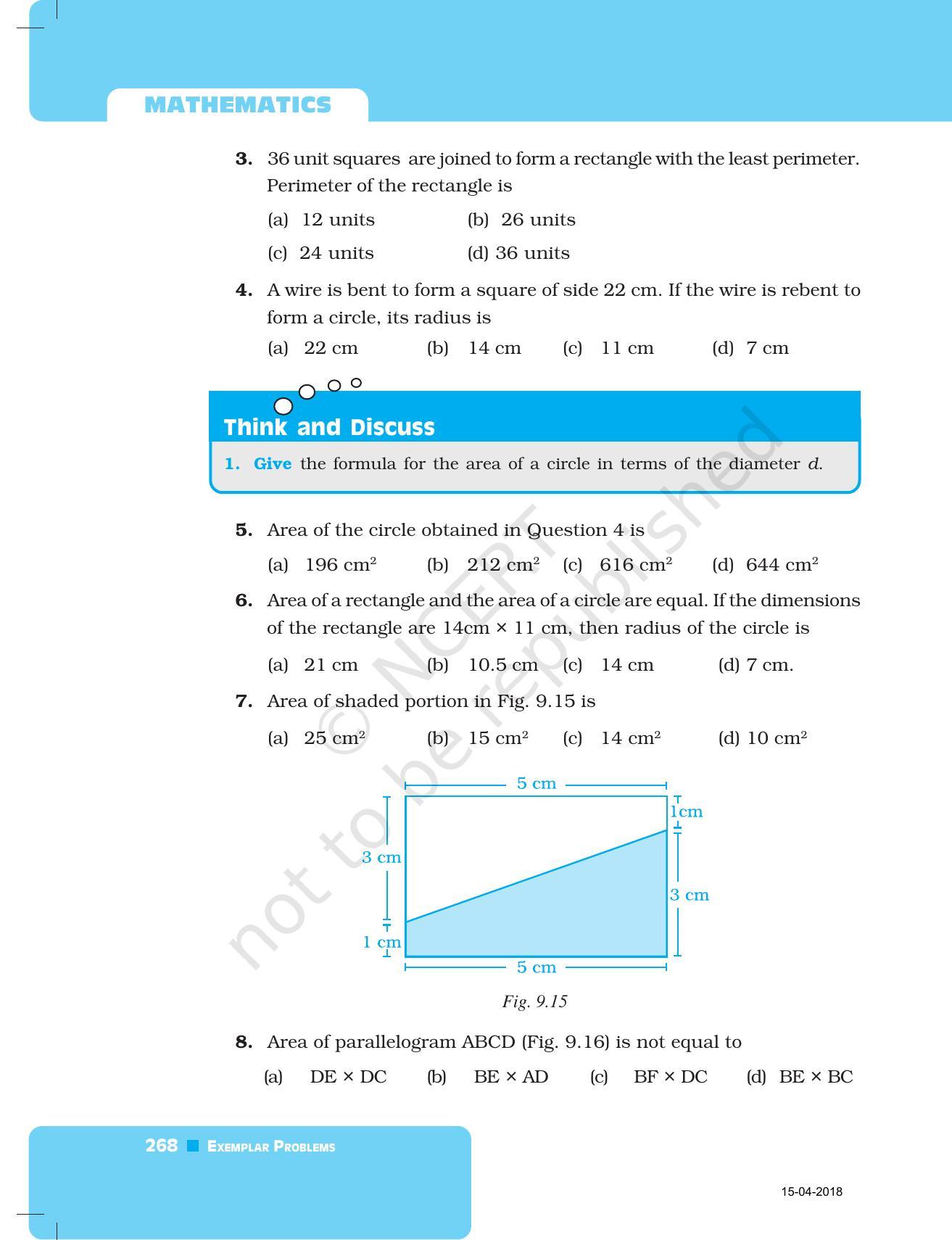 NCERT Exemplar Book for Class 7 Maths: Chapter 9- Perimeter and Area - Page 12