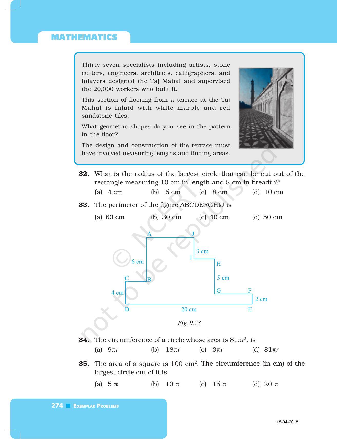 NCERT Exemplar Book for Class 7 Maths: Chapter 9- Perimeter and Area - Page 18