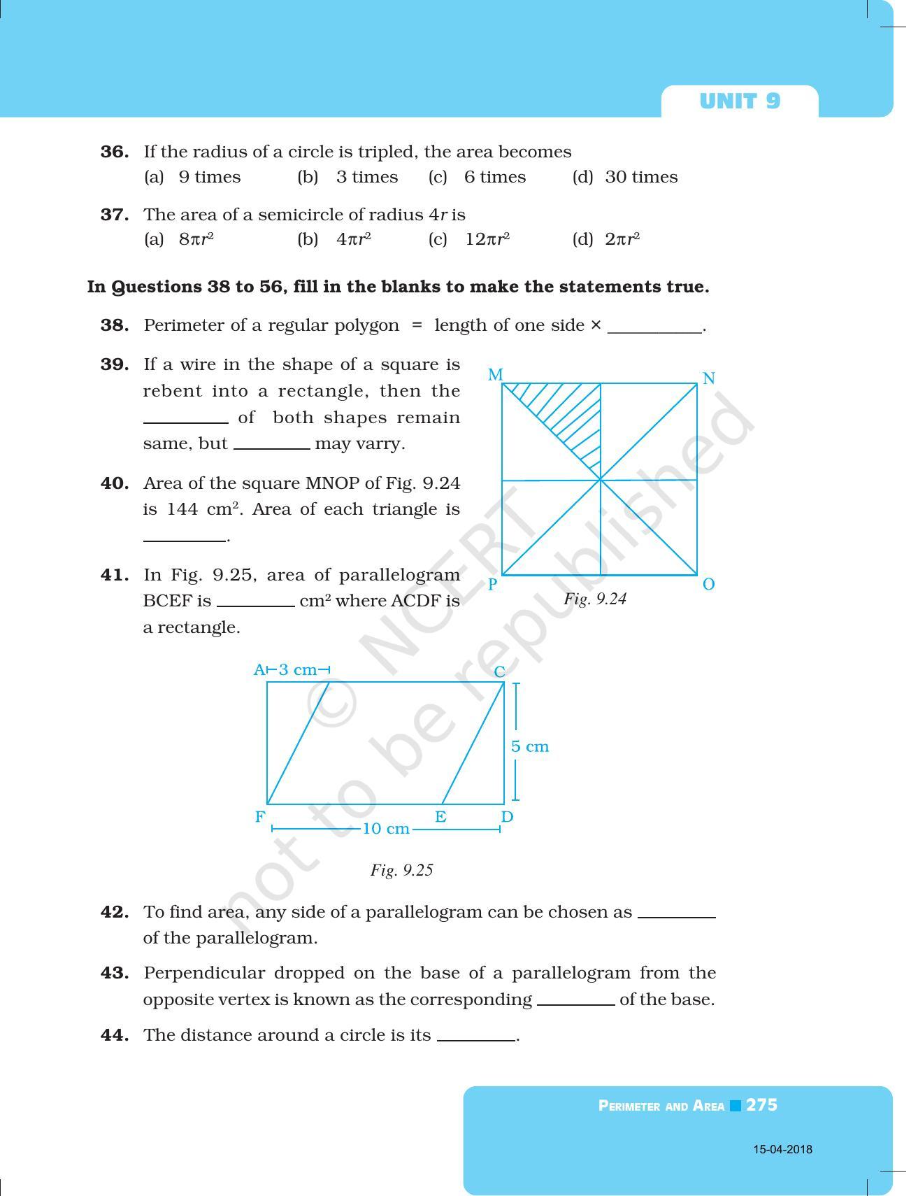 NCERT Exemplar Book for Class 7 Maths: Chapter 9- Perimeter and Area - Page 19