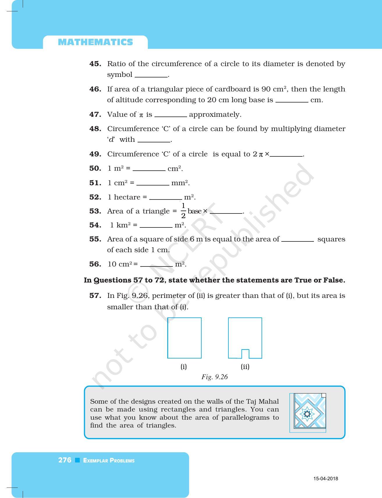NCERT Exemplar Book for Class 7 Maths: Chapter 9- Perimeter and Area - Page 20