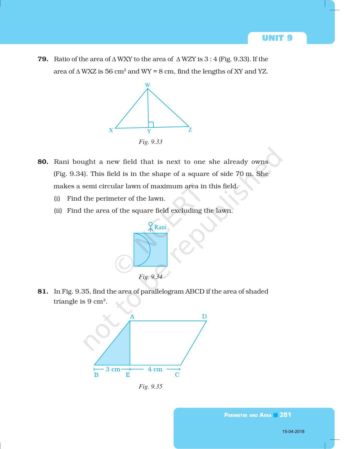 NCERT Exemplar Book for Class 7 Maths: Chapter 9- Perimeter and Area - Page 25