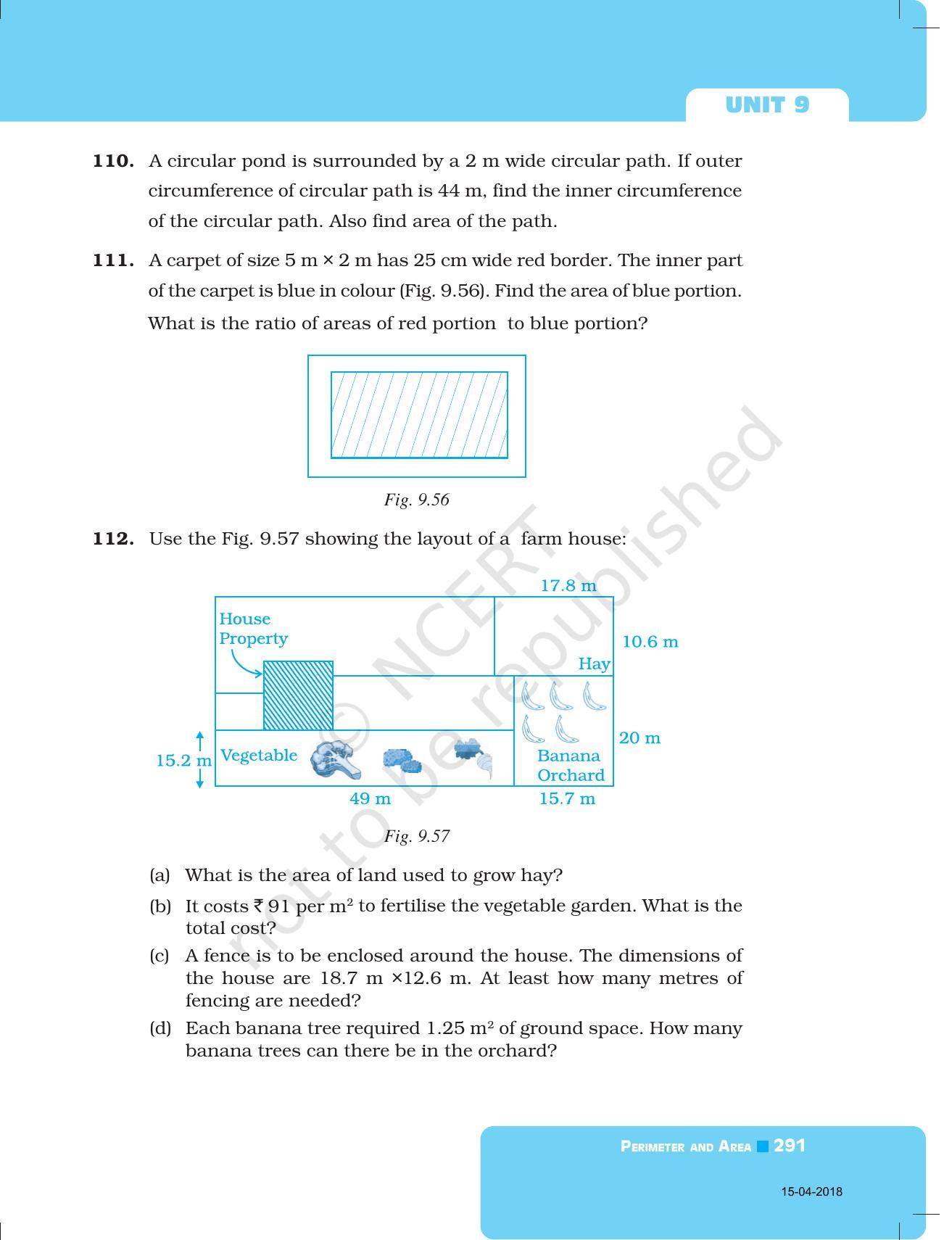 NCERT Exemplar Book for Class 7 Maths: Chapter 9- Perimeter and Area - Page 35