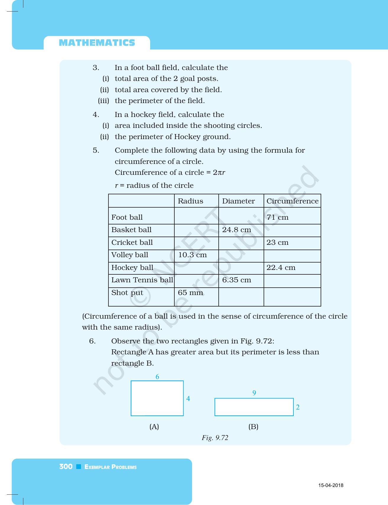 NCERT Exemplar Book for Class 7 Maths: Chapter 9- Perimeter and Area - Page 44
