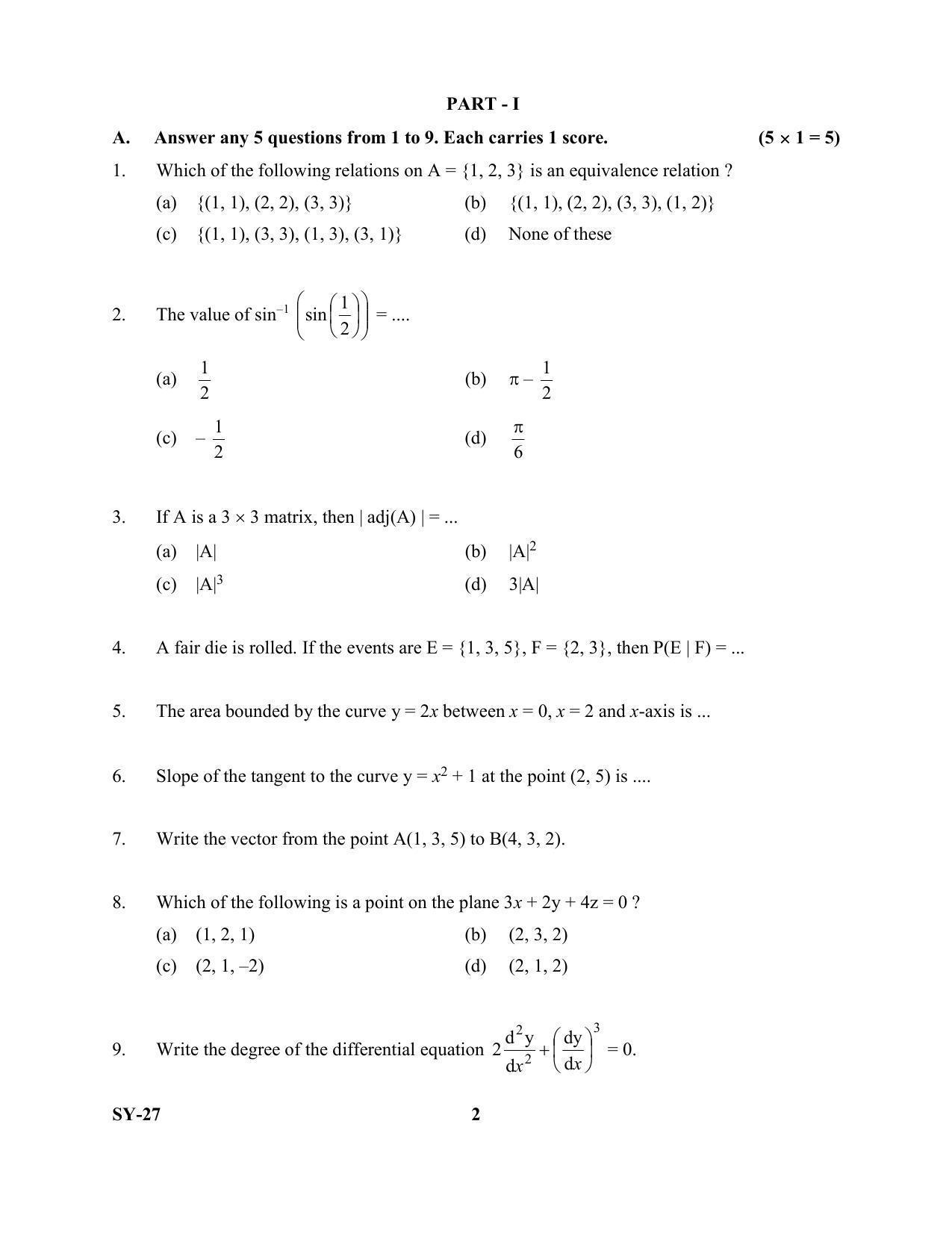 Kerala Plus Two Question Paper 2022 - Maths Science - Page 2