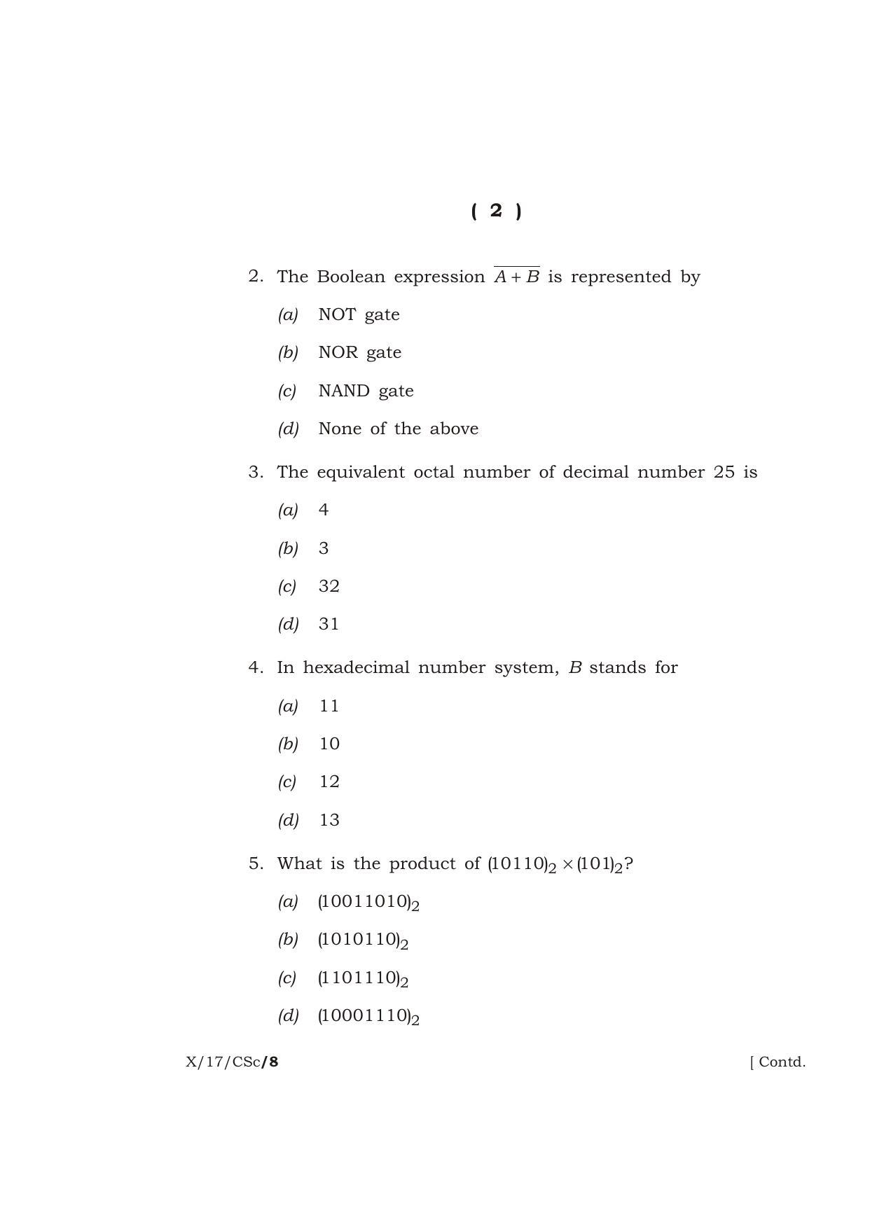 Meghalaya Board (MBOSE) Class 10 COMPUTER SCIENCE 2017 Question Paper - Page 2