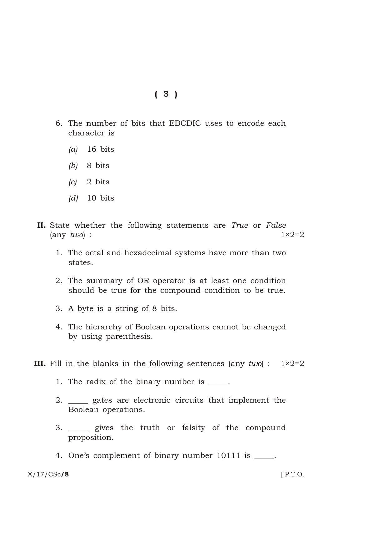 Meghalaya Board (MBOSE) Class 10 COMPUTER SCIENCE 2017 Question Paper - Page 3