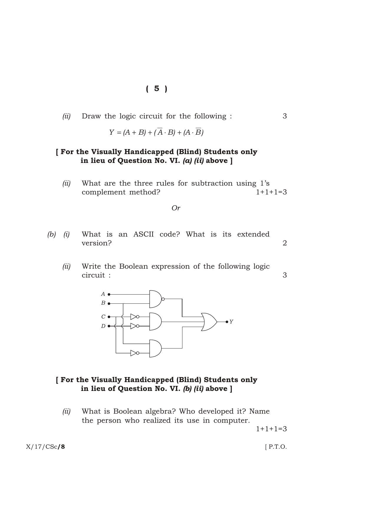 Meghalaya Board (MBOSE) Class 10 COMPUTER SCIENCE 2017 Question Paper - Page 5