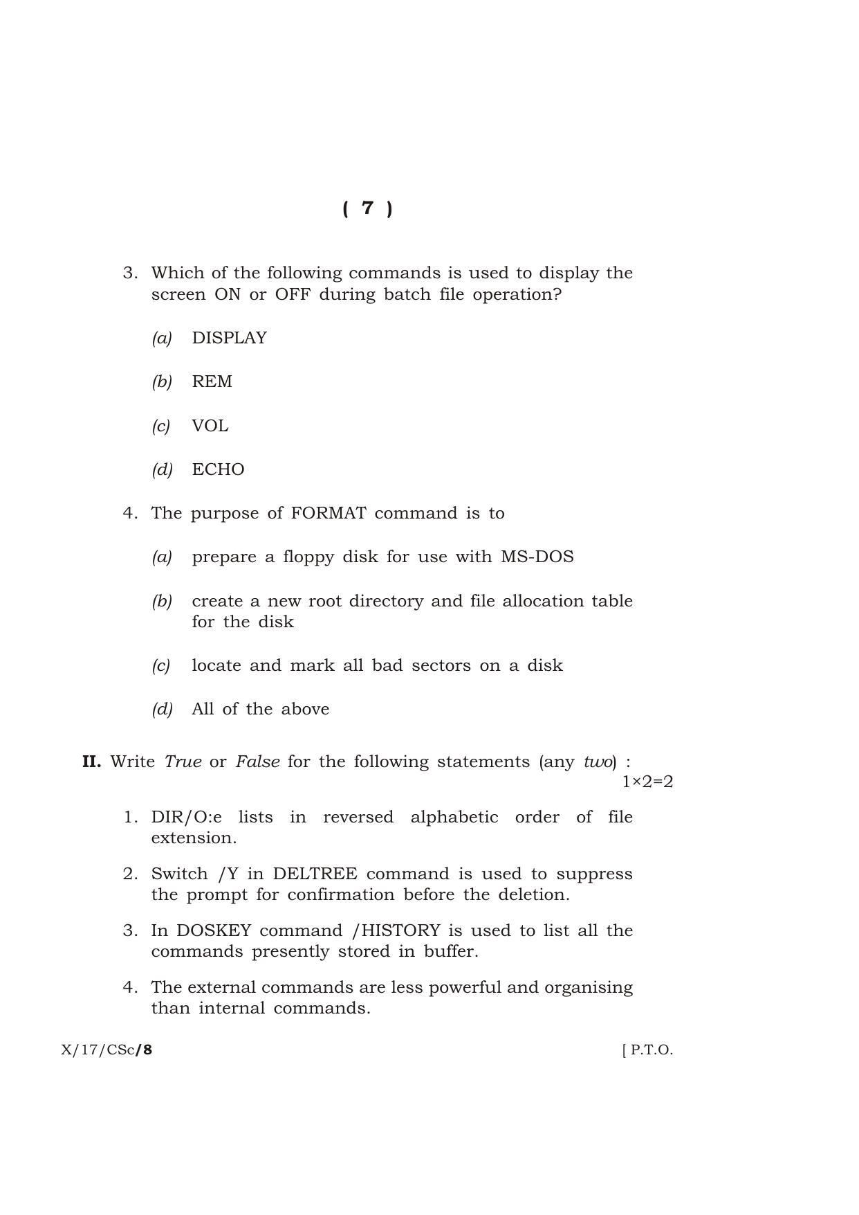 Meghalaya Board (MBOSE) Class 10 COMPUTER SCIENCE 2017 Question Paper - Page 7