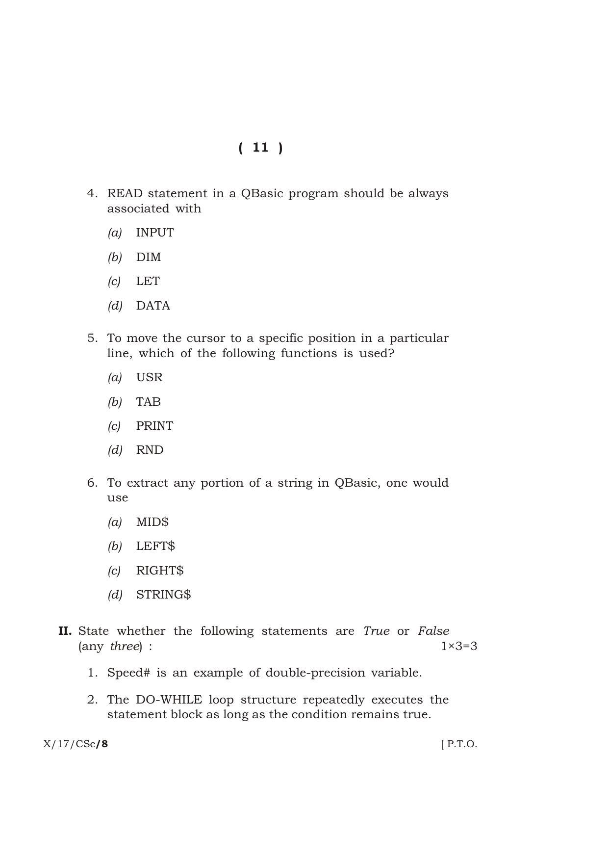 Meghalaya Board (MBOSE) Class 10 COMPUTER SCIENCE 2017 Question Paper - Page 11