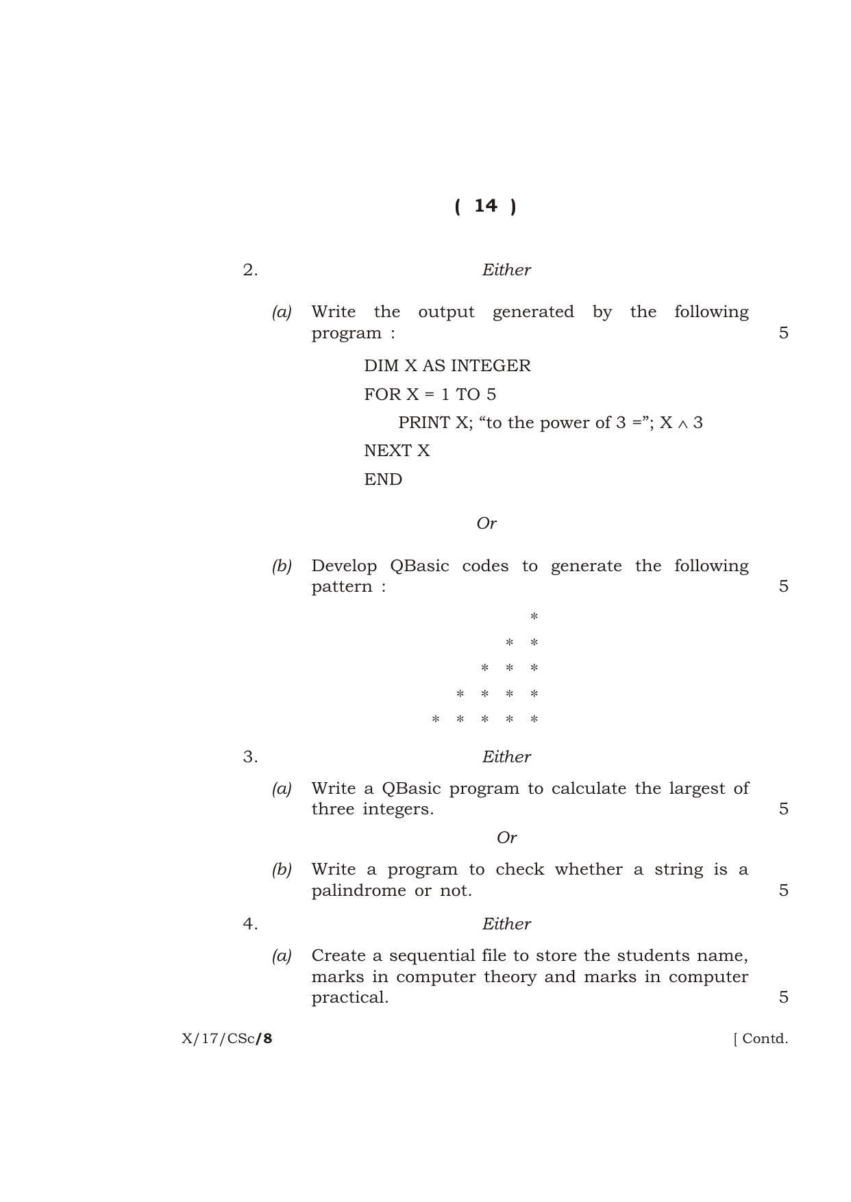 Meghalaya Board (MBOSE) Class 10 COMPUTER SCIENCE 2017 Question Paper - Page 14