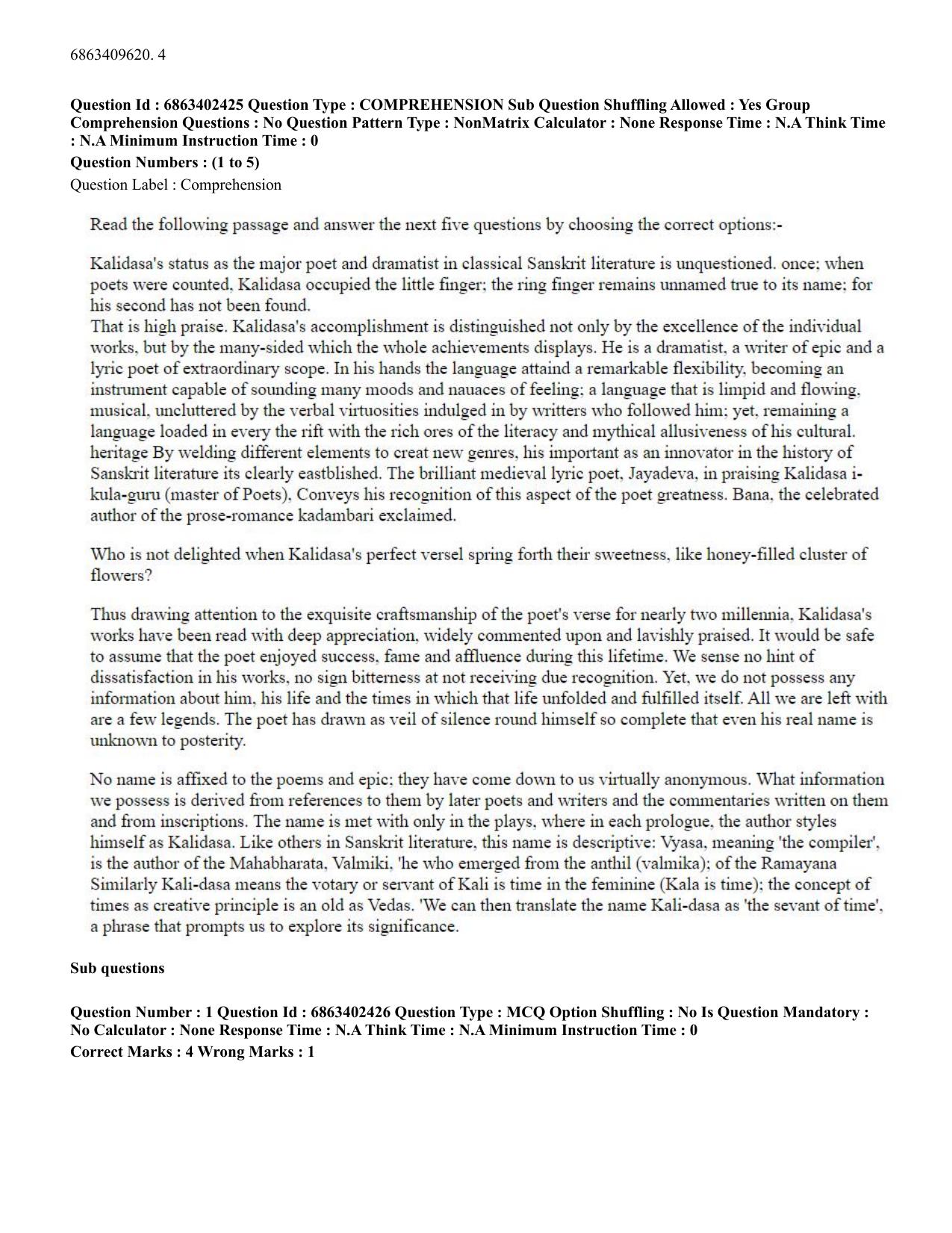 CUET PG 2023: ACQP19 – Sahitya (Alankara and Kavya varga) (Eng.) Shift 2 (05-06-2023) Question Paper - Page 5