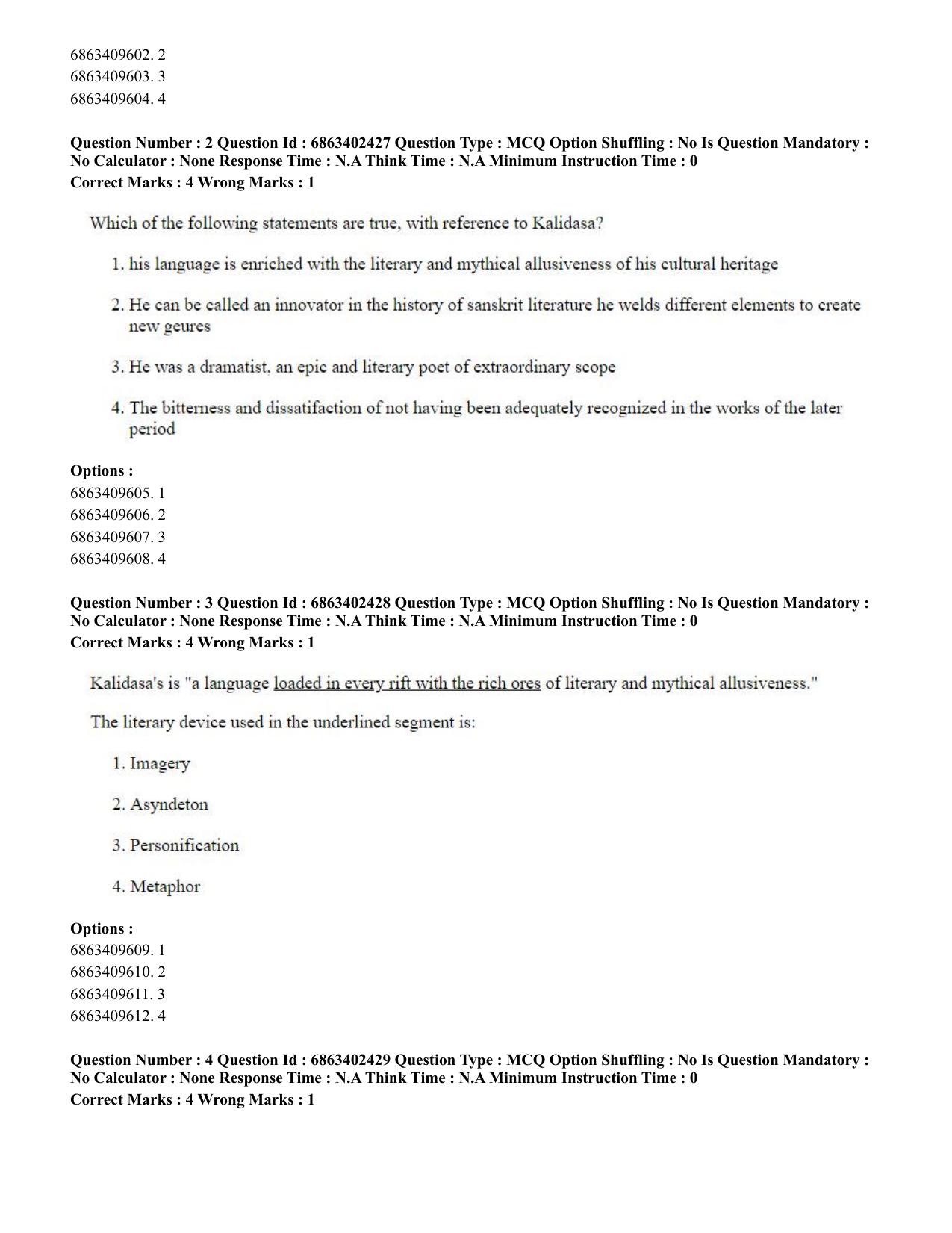 CUET PG 2023: ACQP19 – Sahitya (Alankara and Kavya varga) (Eng.) Shift 2 (05-06-2023) Question Paper - Page 10