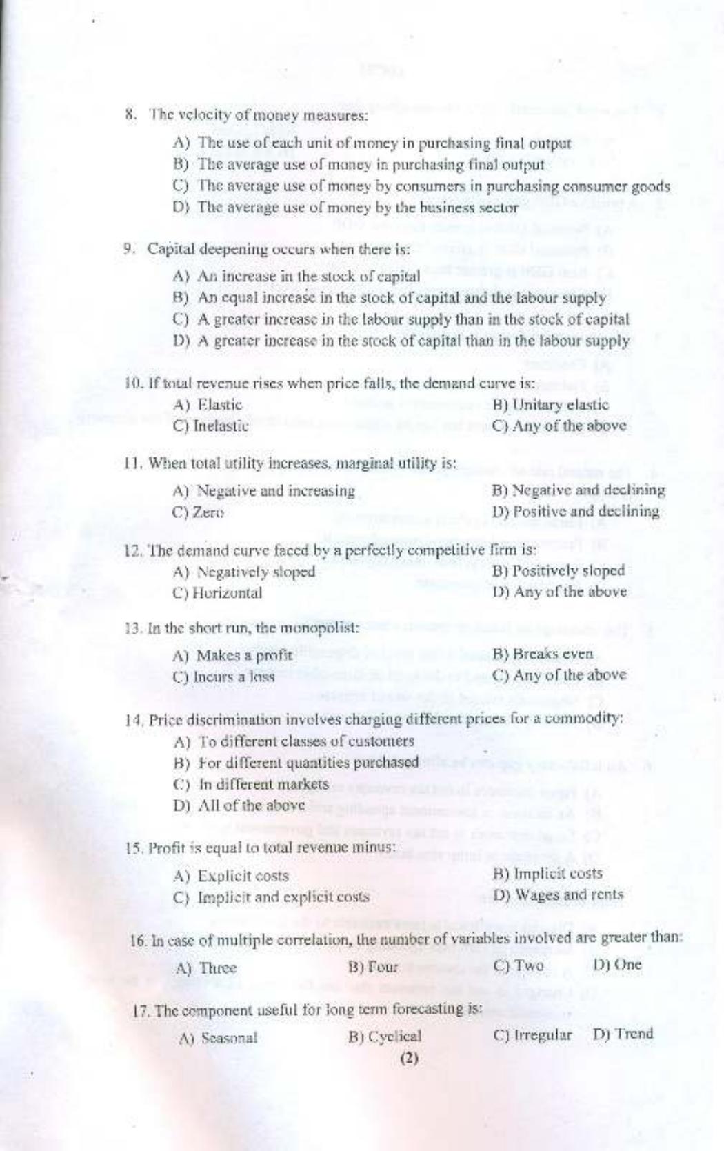 PU MPET Economics 2015 Question Paper - Page 3