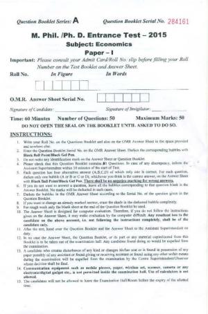 PU MPET Economics 2015 Question Paper