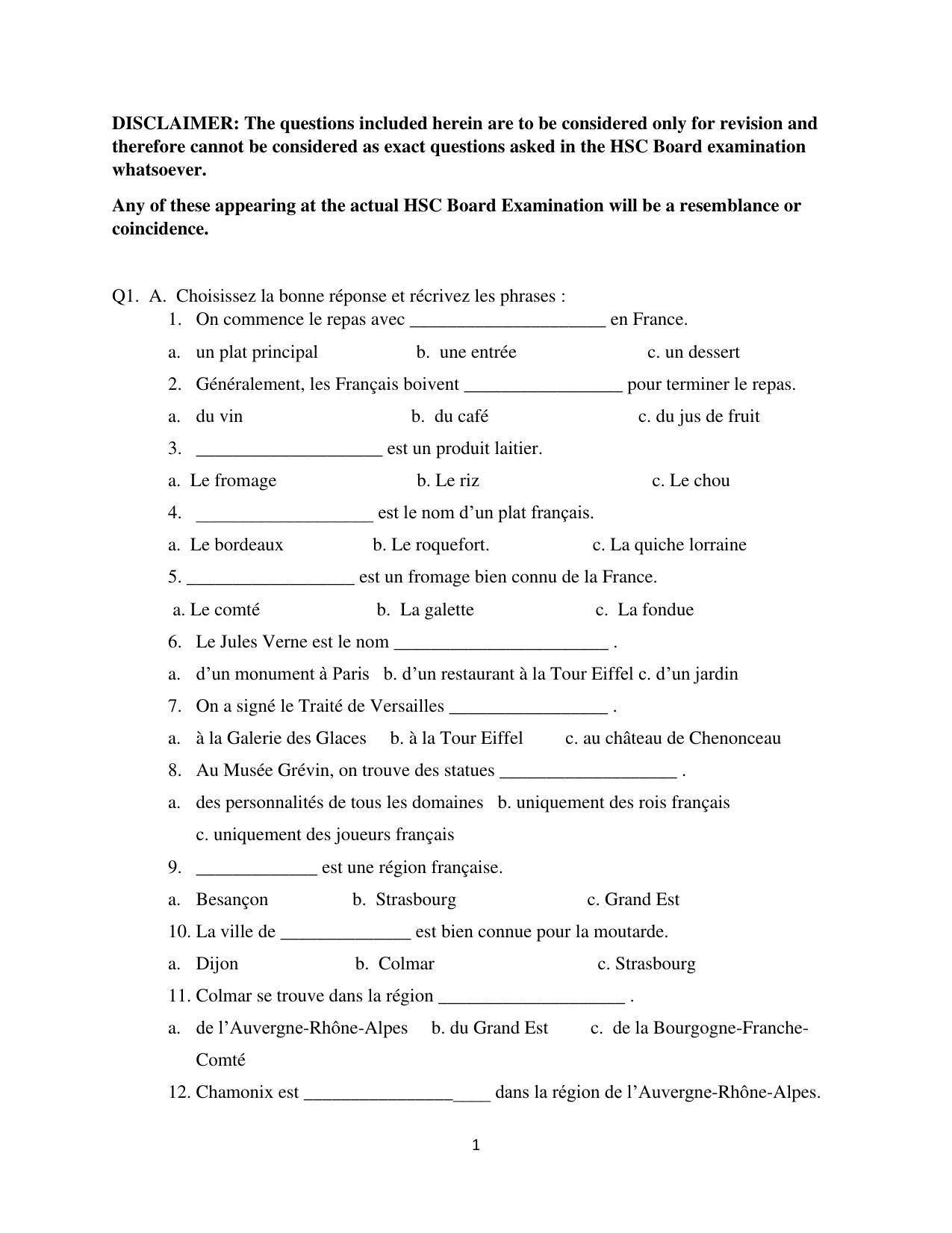 Maharashtra Board Class 12 French Sample Papers - Page 2