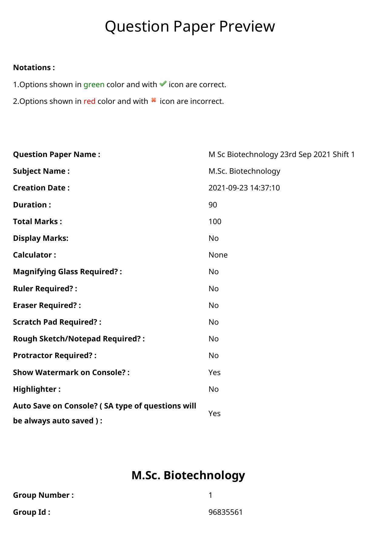 TS CPGET 2021 M.Sc. Biotechnology (Shift 1) Question Paper with Answer Key - Page 1