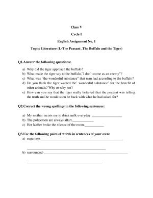 Worksheet for Class 5 English Assignment 2