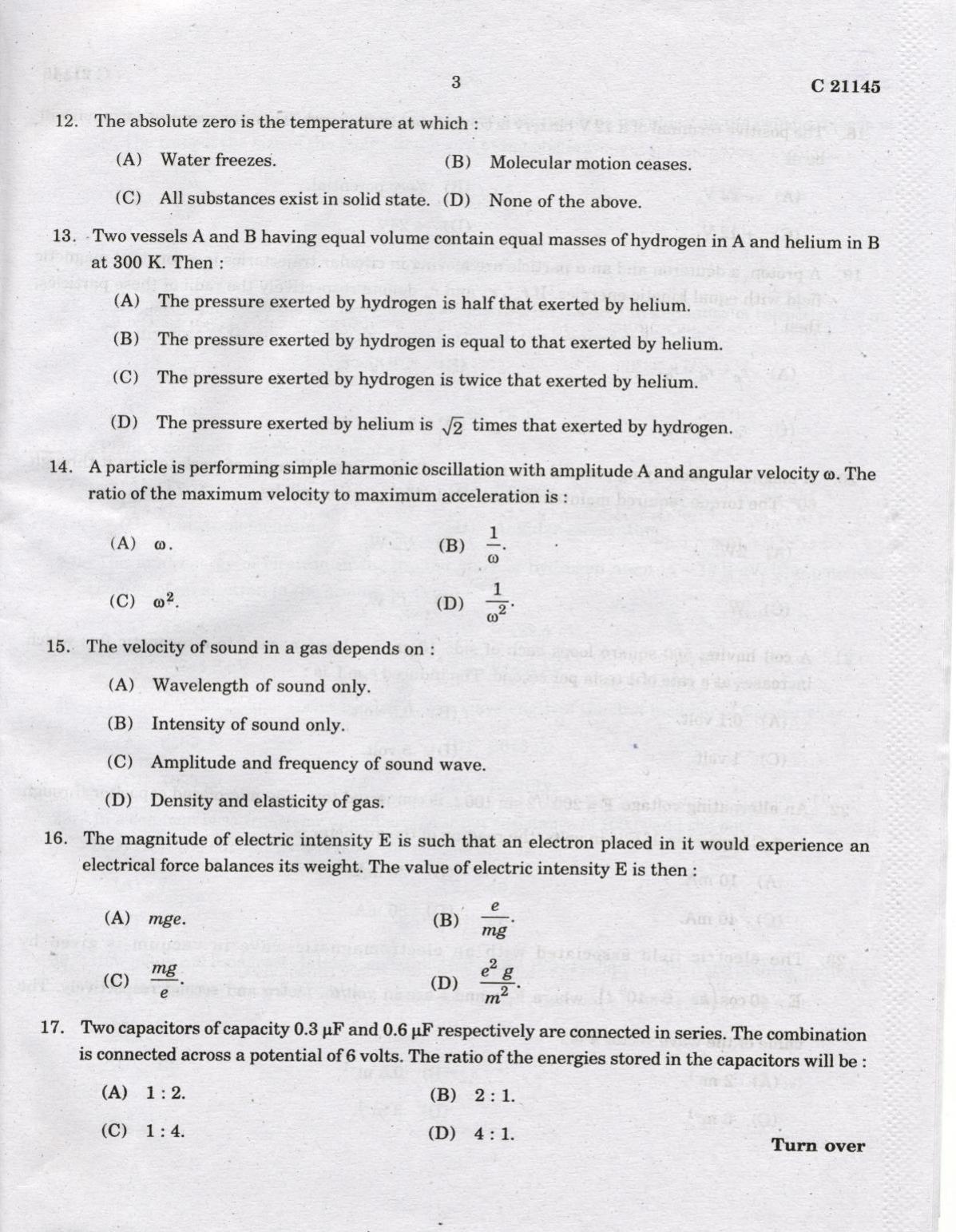 CUCAT 2022 Integrated M.Sc.Physics/Chemistry Question Paper - Page 3