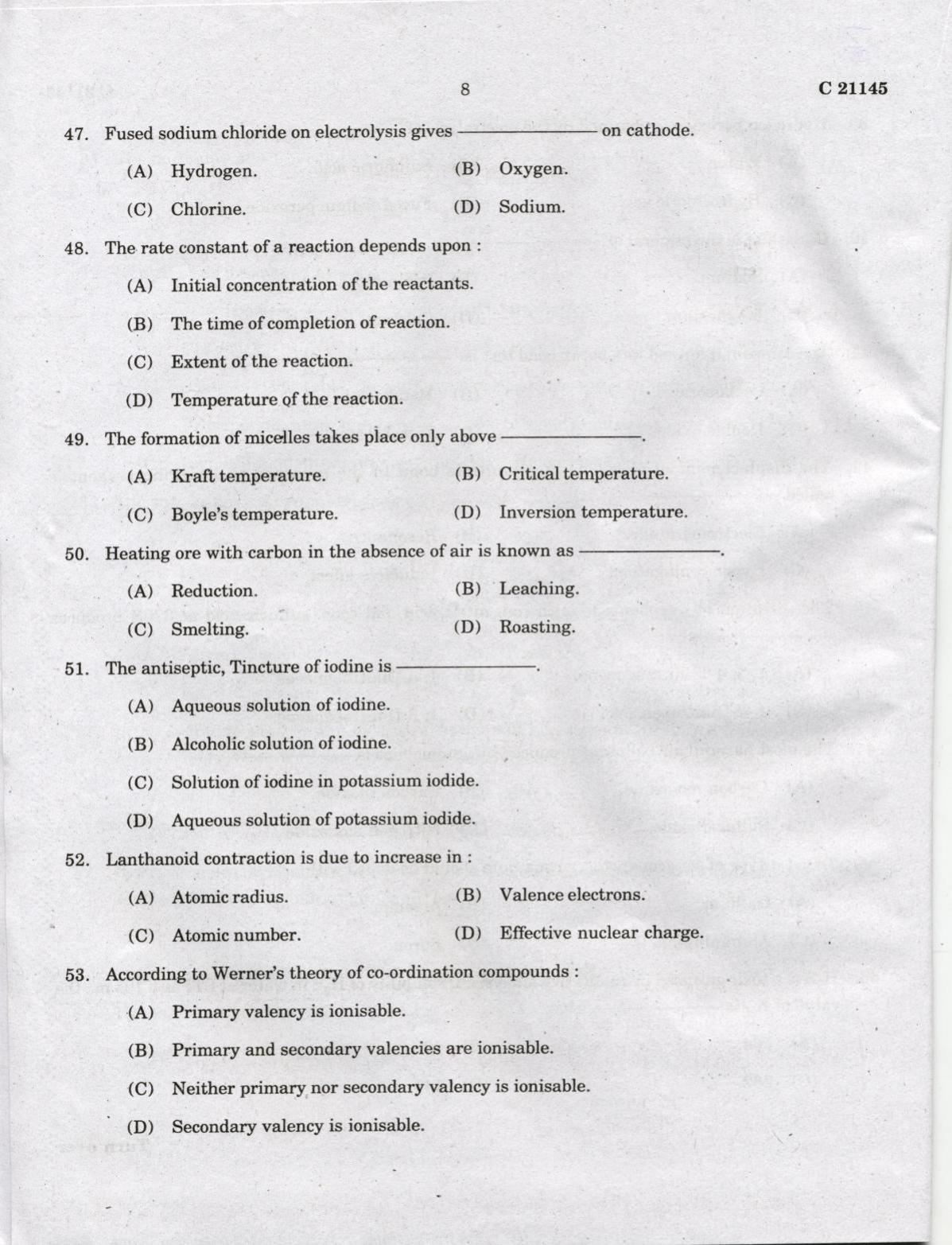 CUCAT 2022 Integrated M.Sc.Physics/Chemistry Question Paper - Page 8