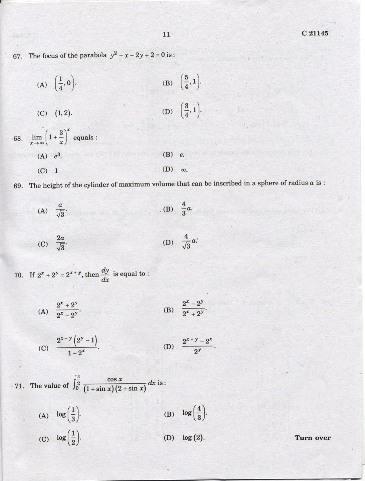 CUCAT 2022 Integrated M.Sc.Physics/Chemistry Question Paper - Page 11