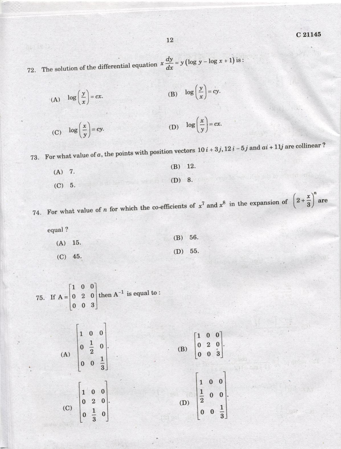 CUCAT 2022 Integrated M.Sc.Physics/Chemistry Question Paper - Page 12