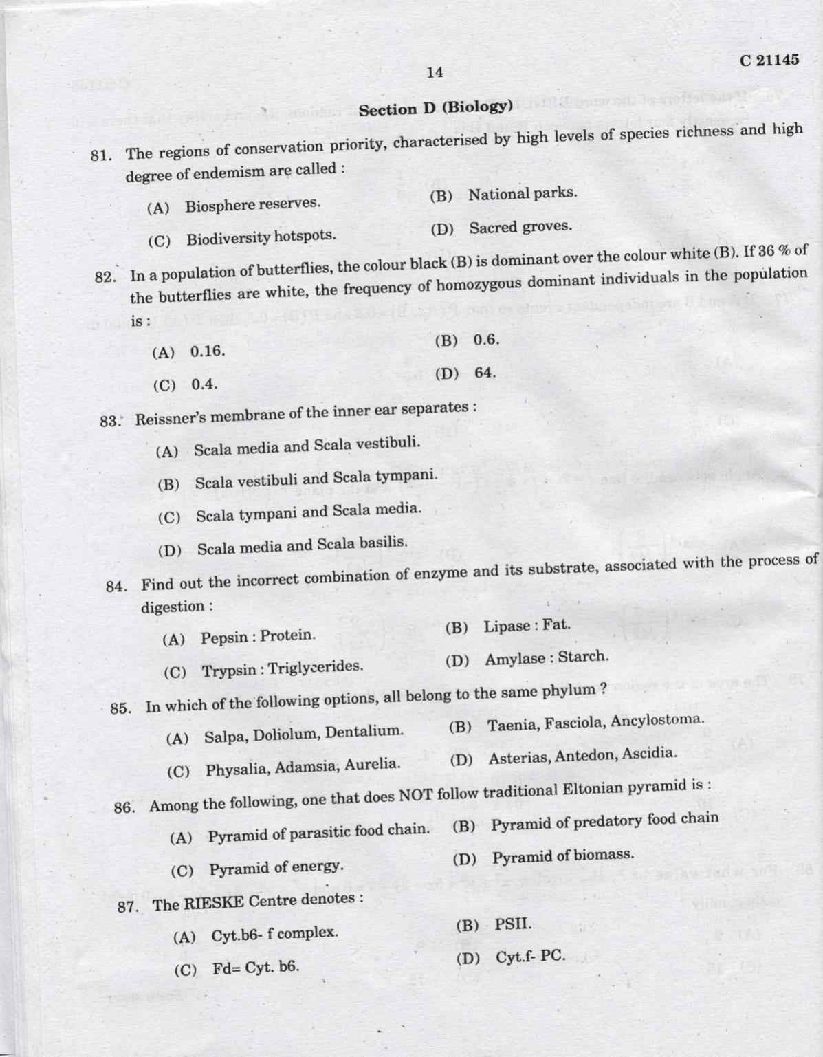 CUCAT 2022 Integrated M.Sc.Physics/Chemistry Question Paper - Page 14