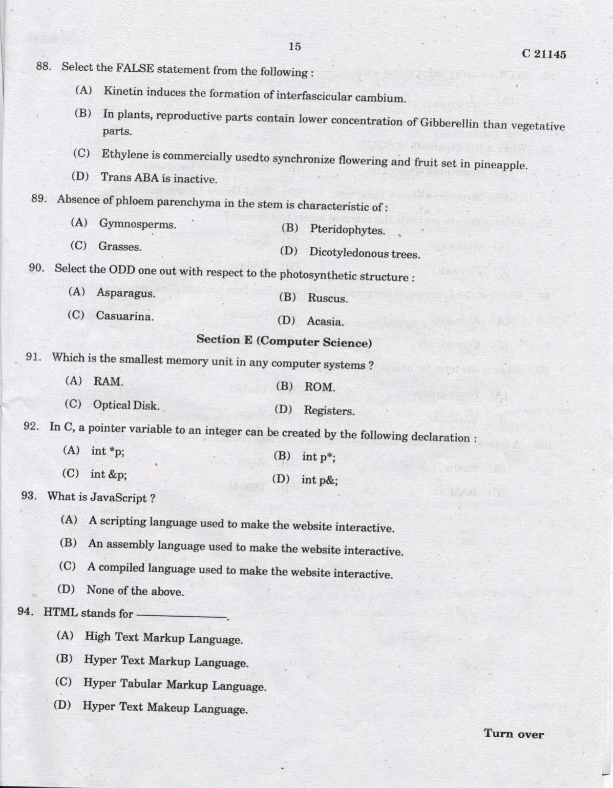 CUCAT 2022 Integrated M.Sc.Physics/Chemistry Question Paper - Page 15