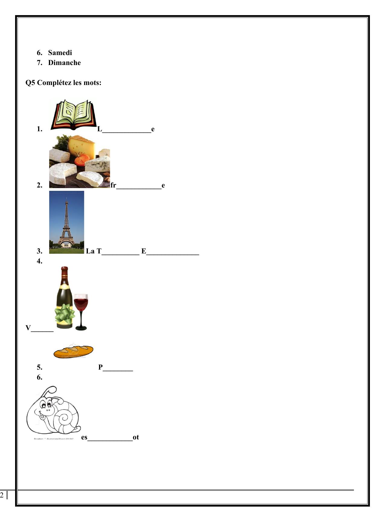 Worksheet for Class 5 French Assignment 3 - Page 2