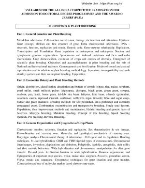 ICAR AICE-JRF/SRF (PhD) Syllabus