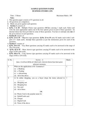 NIOS Class 12 Commerce (Business Studies) Sample Paper