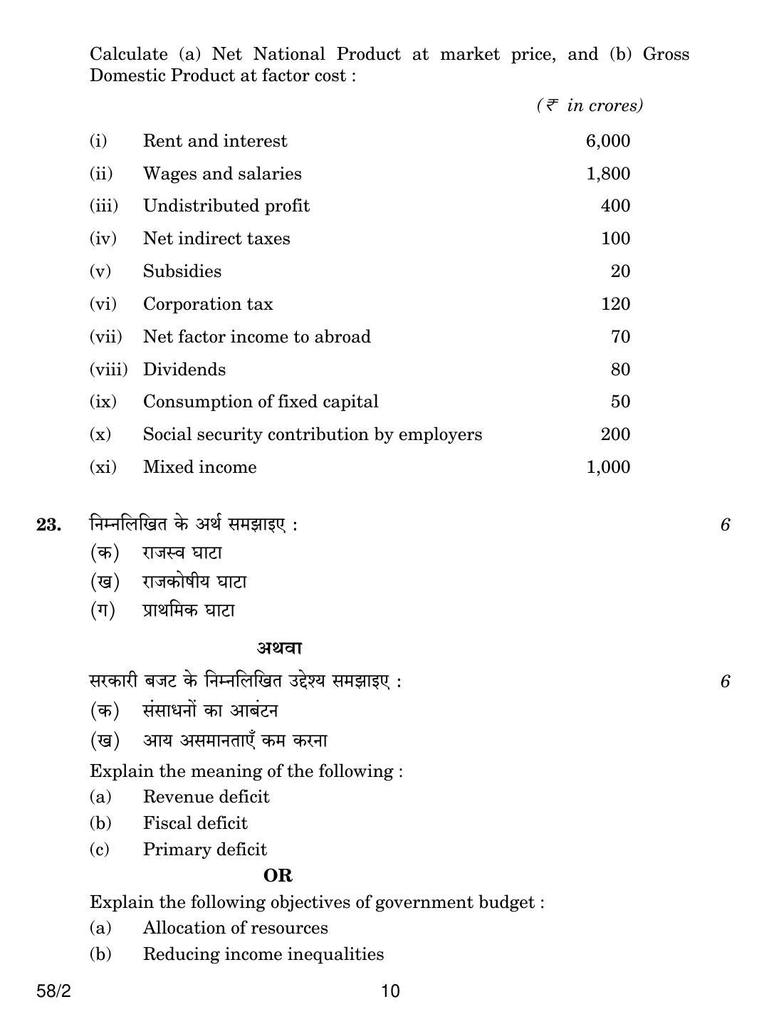 CBSE Class 12 58-2 ECONOMICS 2018 Question Paper - Page 10