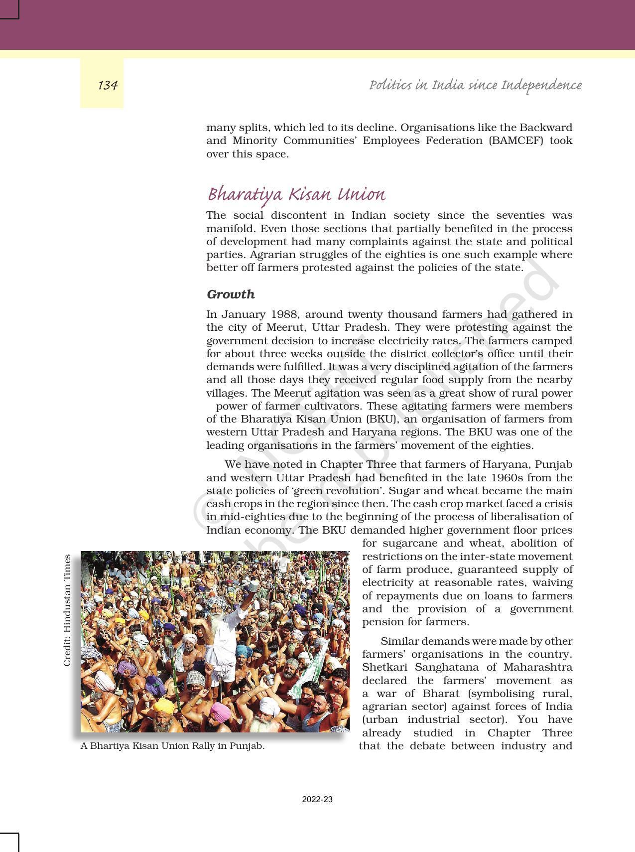 NCERT Book for Class 12 Political Science (Politics In India Since Independence) Chapter 7 Rise of Popular Movements - Page 7